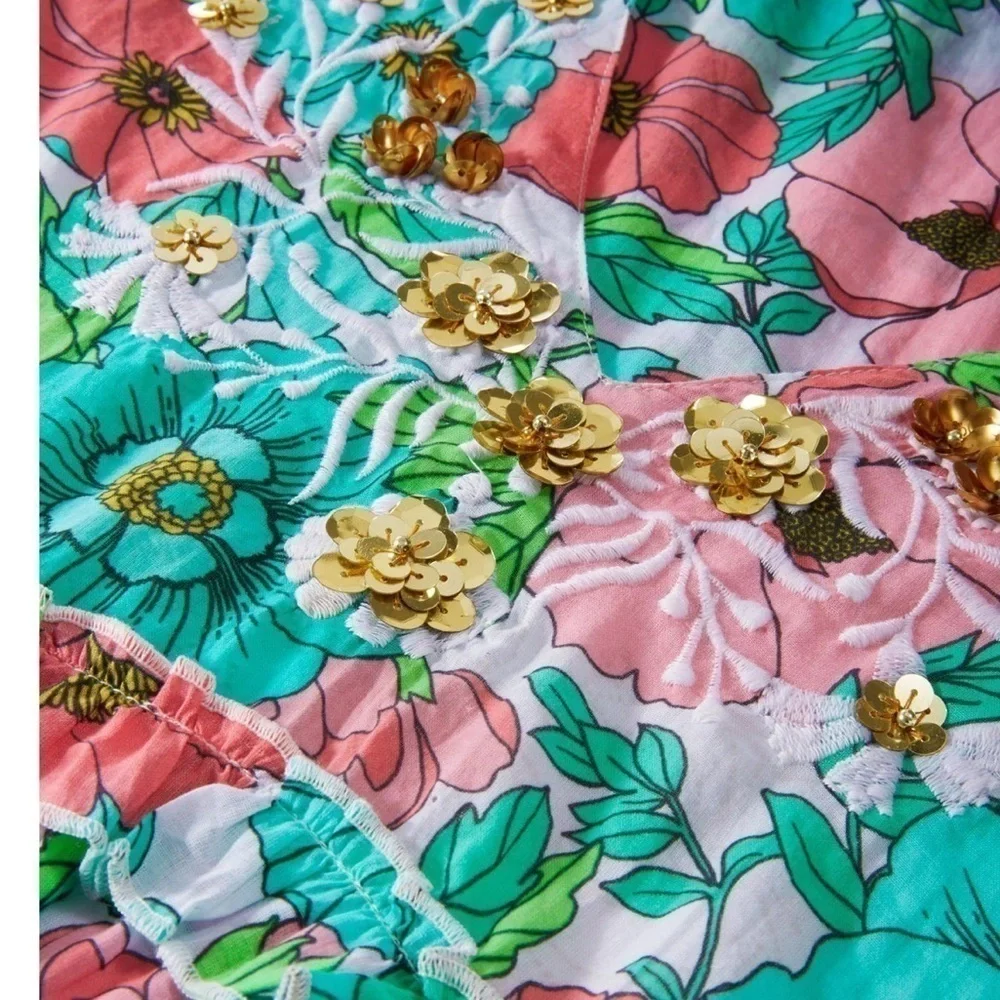 Boston Proper Bouquet Of Summer Embellished Peasant Dress XS NWOT